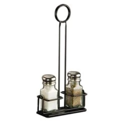 American Metalcraft WSPR2B Black Round Top Salt / Pepper Shaker Caddy